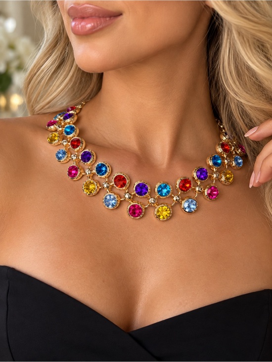 Anthropologie Jewelry - Multicolor Gold Crystal Statement Necklace